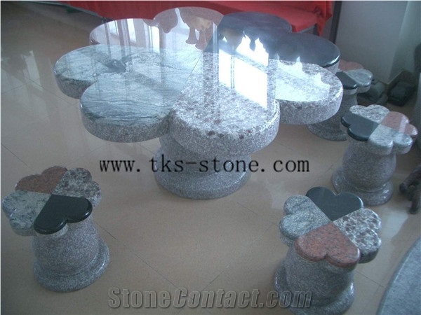 China Brown Granite Exterior Parquet Table, Flower-Like Garden Tables