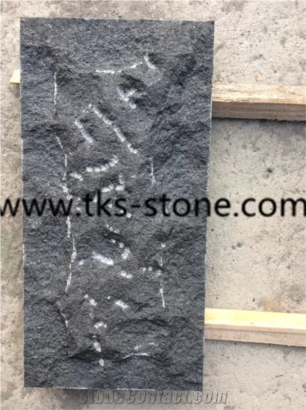 China G684 Black Basalt Mushroom Stone/Mushroomed Cladding,Black Mushroom Wall Cladding,Natural Scratch Stone,G684 Fuding Black Basalt Split Face Mushroom Stone for Wall Cladding
