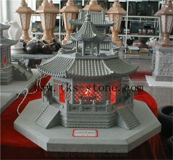 China Green Granite Chinese Historic Building Lantern,Decorative Lamps,Pavilion Shape Lamps