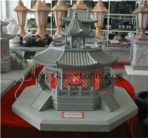 China Green Granite Chinese Historic Building Lantern,Decorative Lamps,Pavilion Shape Lamps