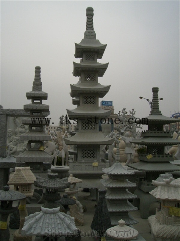 China Grey Granite Chinese Style High Tower Lamp, Grey Granite Lamps