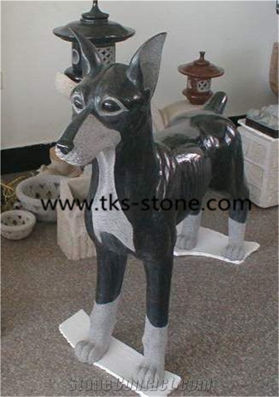 China Grey Granite Dog Sculpture & Statue,Stone Dog Caving,Grey Granite Animal Sculptures,Landscape Sculptures,Western Statues