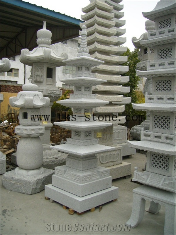 China Grey Granite Japanese Style Lanterns, Vintage Style Garden Lanterns