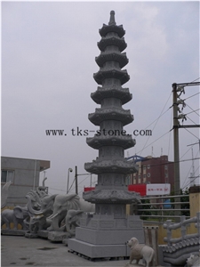 China Grey Granite Orientalism Large Tower Lamp, Exterior Garden Lamps