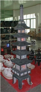 China Grey Granite Orientalism Large Tower Lamp, Exterior Garden Lamps