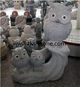 China Grey Granite Owl Sculpture & Statue,Stone Owl Caving,Grey Granite Animal Sculptures, Landscape Sculptures, Western Statues