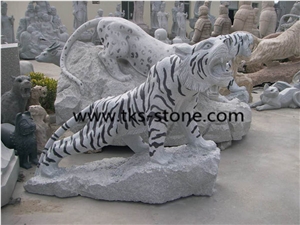 China Grey Granite Tiger Sculpture & Statue,Stone Tiger Caving,Grey Granite Animal Sculptures,Handcarved Sculptures,Western Statues
