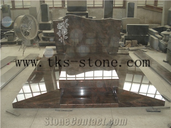 China Multicolor Granite Boulder Gravestone, Large-Scale Carving Flower Monument & Tombstone