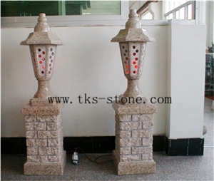 China Natural Stone Lanterns Caving,Beige Granite Garden Lanterns & Lamps,Japanese Lanterns,Exterior Lamps