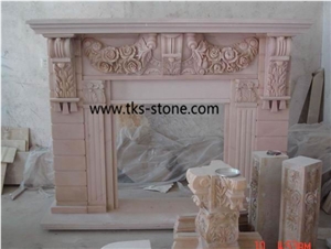 China Pink Marble Fireplace, Fireplace Mantel,Stone Carved Fireplace