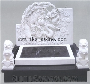 China White Marble Tombstone & Monument,Carving Dragon,Lion Headstones