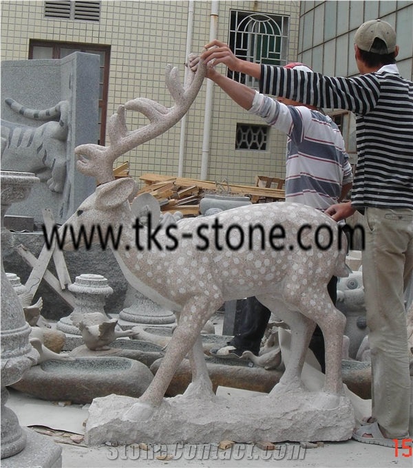 Deer Sculpture & Statue,Stone Deer Caving,Beige Granite Animal Sculptures,Garden Statues