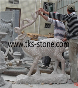 Deer Sculpture & Statue,Stone Deer Caving,Beige Granite Animal Sculptures,Garden Statues