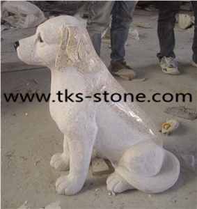 Dog Sculptures & Statues, Animal Sculptures, Yellow Granite Garden Sculptures, Handcarved Statues