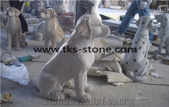 Dog Sculptures & Statues, Animal Sculptures, Yellow Granite Garden Sculptures, Handcarved Statues