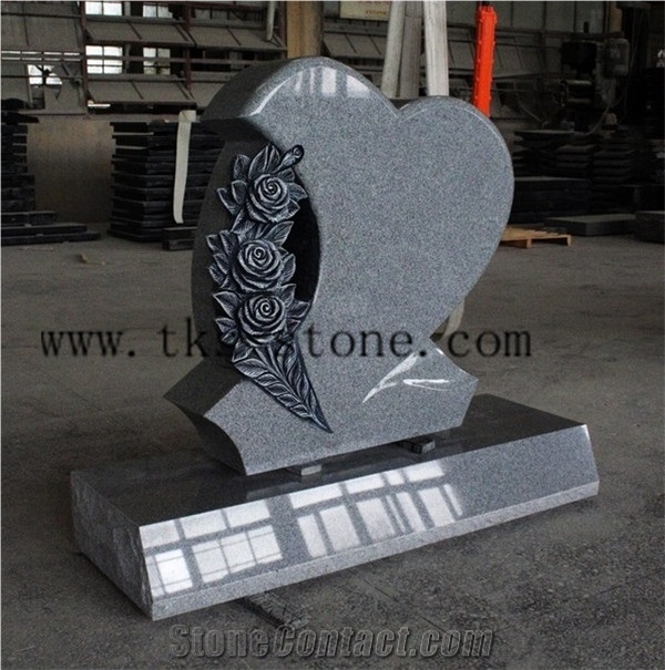 G603 Gray Granite Heart Flower Monument & Tombstone,Custom Western Style Tombstones Monuments