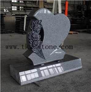 G603 Gray Granite Heart Flower Monument & Tombstone,Custom Western Style Tombstones Monuments
