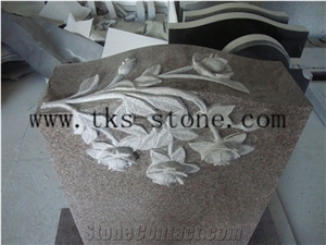 Gorge Red Granite Monument Tombstone,Flower Carving Western Style Tombstones