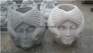 Head Sculpture Art Flower Pots, Artistic Carving Exterior Planters