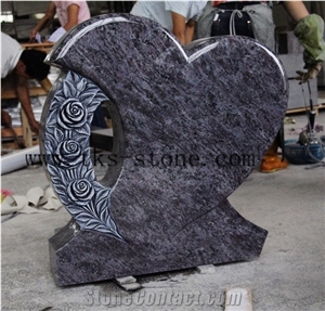 Heart Flower Monument & Tombstone,Bahama Blue Granite Carving Headstones & Tombstones