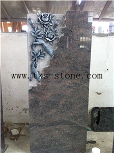 Himalaya Blue Flower Carving Headstones, Germany Style Tombstone Monument