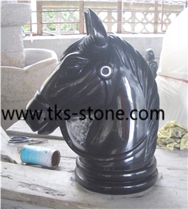 Horse Marble Sculpture & Statue,Horse Head Statues,Black Marble Animal Sculptures,Handcarved Sculptures