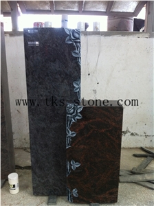 India Aurora Panama Blue Flower Carving Granite Monument & Tombstone,Double Monuments,Germany Style Tombstone