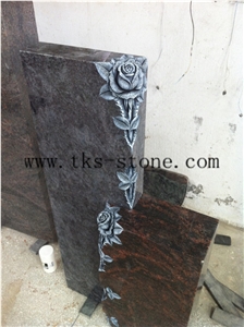 India Aurora Panama Blue Flower Carving Granite Monument & Tombstone,Double Monuments,Germany Style Tombstone
