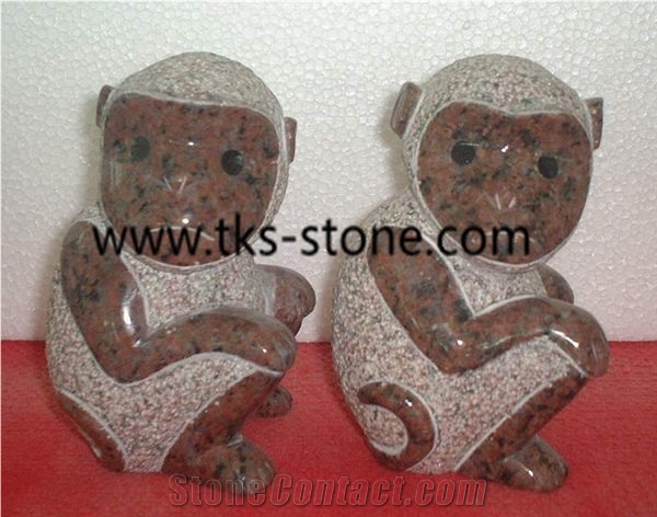 Monkey Sculpture & Statue,Beige Granite Animal Sculptures,Stone Monkey Caving,Western Statues,Garden Sculptures