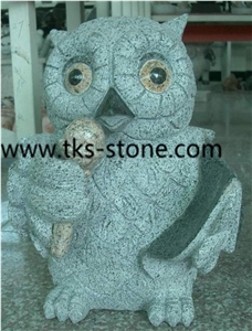 Owl Sculpture & Statue,Beige Granite Animal Sculpture,Garden Sculpture,Stone Animal Statue,Handcrafts,Handcarved Statues
