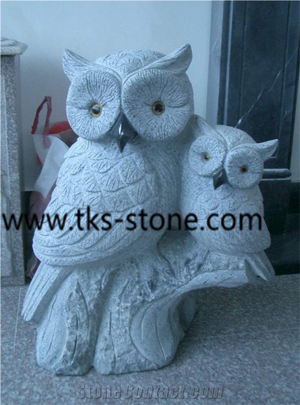 Owl Sculpture & Statue,Stone Owl Caving,Beige Granite Animal Sculptures,Statues
