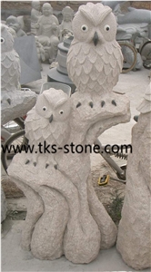 Owl Sculpture & Statue,Stone Owl Caving,Beige Granite Animal Sculptures,Statues