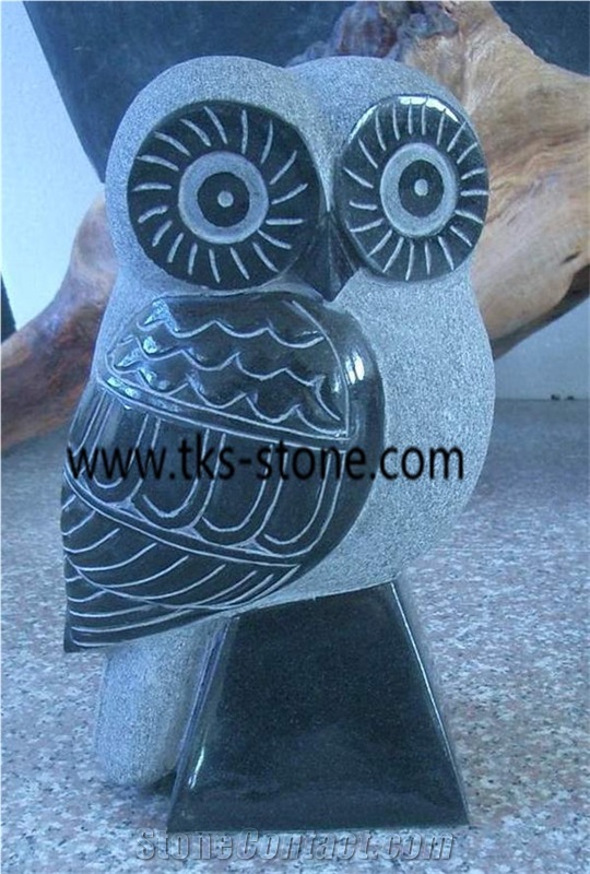 Owl Sculpture & Statue,Stone Owl Caving,Grey Granite Animal Sculptures, Landscape Sculptures