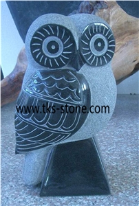 Owl Sculpture & Statue,Stone Owl Caving,Grey Granite Animal Sculptures, Landscape Sculptures