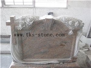 Red Granite Cross Flower Carving Monument & Tombstone,Design Various Of Style Monument
