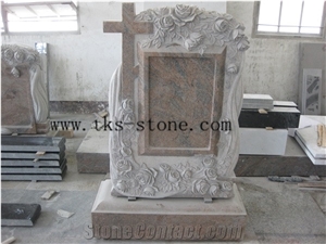 Red Granite Cross Flower Carving Monument & Tombstone,Design Various Of Style Monument