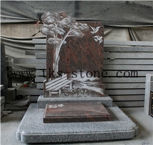 Red Granite Headstones Monument & Tombstone, Western Style Tombstones,Landscape Tombstone,