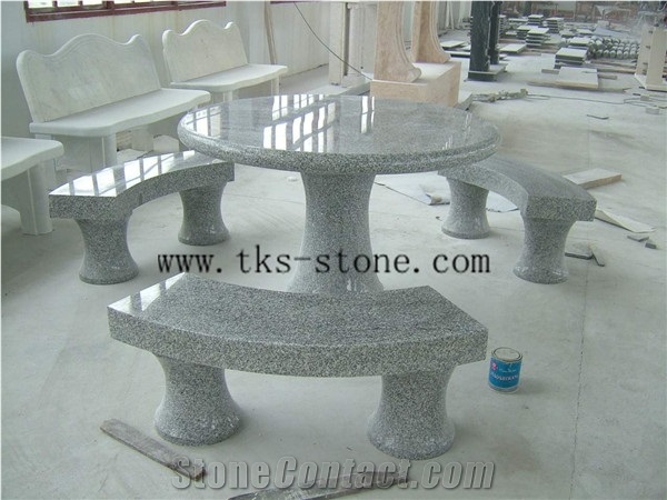 Round Table Sets.Garden Park Tables. Speckle Exterior Furniture, Grey Granite Exterior Furniture