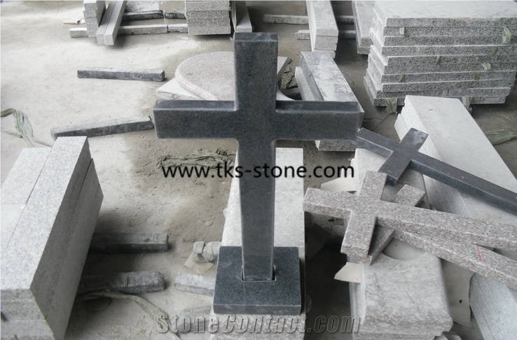 Single Cross Monuments & Tombstones, G654 Black Granite Cemetery Tombstones