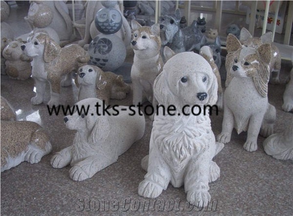Stone Dog Caving,Dog Sculpture & Statue,White Granite Animal Sculptures,Garden Sculptures,Western Statues