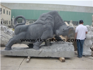 Stone Fighting Bull Caving,Fighting Cattle Sculptures,Cow Statues,Green Granite Animal Sculptures,Landscape Sculptures,Garden Sculptures