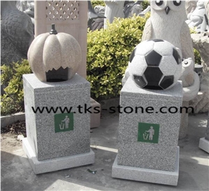 Stone Granite Garden Trash Can,Stone Mailbox,Trash Can Caving,Grey Granite Trash Can Sculpture