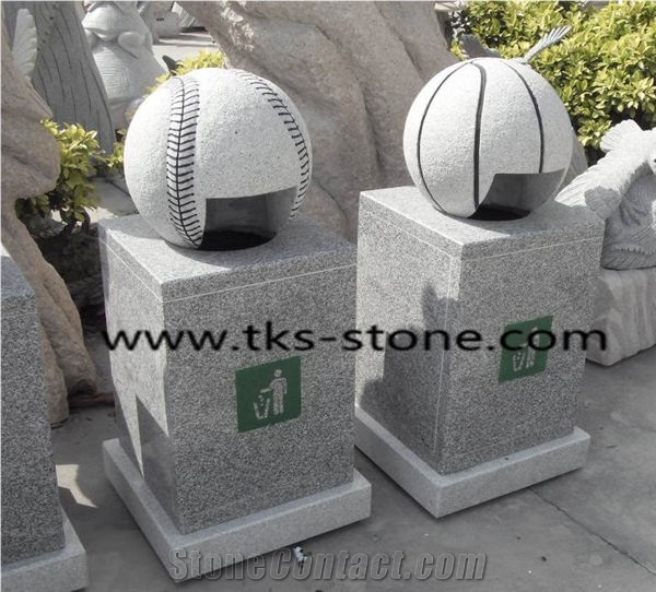 Stone Granite Garden Trash Can,Stone Mailbox,Trash Can Caving,Grey Granite Trash Can Sculpture