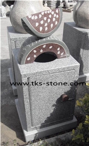 Stone Granite Trash Can Caving,Grey Granite Garden Trash Can,Granite Mailbox,Outdoor Mailbox,Stone Mailbox
