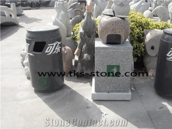 Stone Granite Trash Can Caving,Grey Granite Garden Trash Can,Granite Mailbox,Outdoor Mailbox,Stone Mailbox