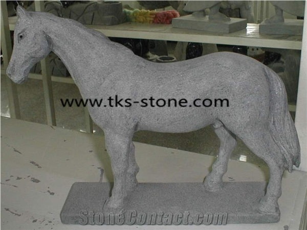 Stone Horse Caving,Horse Sculpture & Statue,Grey Granite Animal Sculptures,Landscape Sculptures,Statures