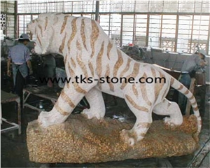 Stone Natural Tiger Sculpture & Statue,Yellow Granite Animal Sculptures,Tiger Caving, Garden Sculptures,Statues,Western Statues