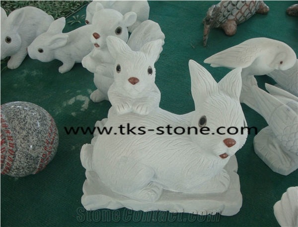 Stone Rabbit Caving,Rabbit Sculpture & Statue,White Granite Animal Sculptures