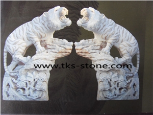 Stone Tiger Caving,Tiger Sculpture & Statue,Beige Granite Animal Sculptures,Garden Sculptures,Western Statues