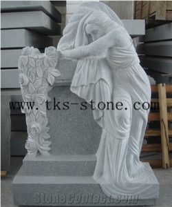 Stone Tombstone & Monument Caving,Angel Monuments,Grey Granite Angel Monuments,Western Style Monument & Tombstone Design, Sculpture Grey Granite Tombstone Design